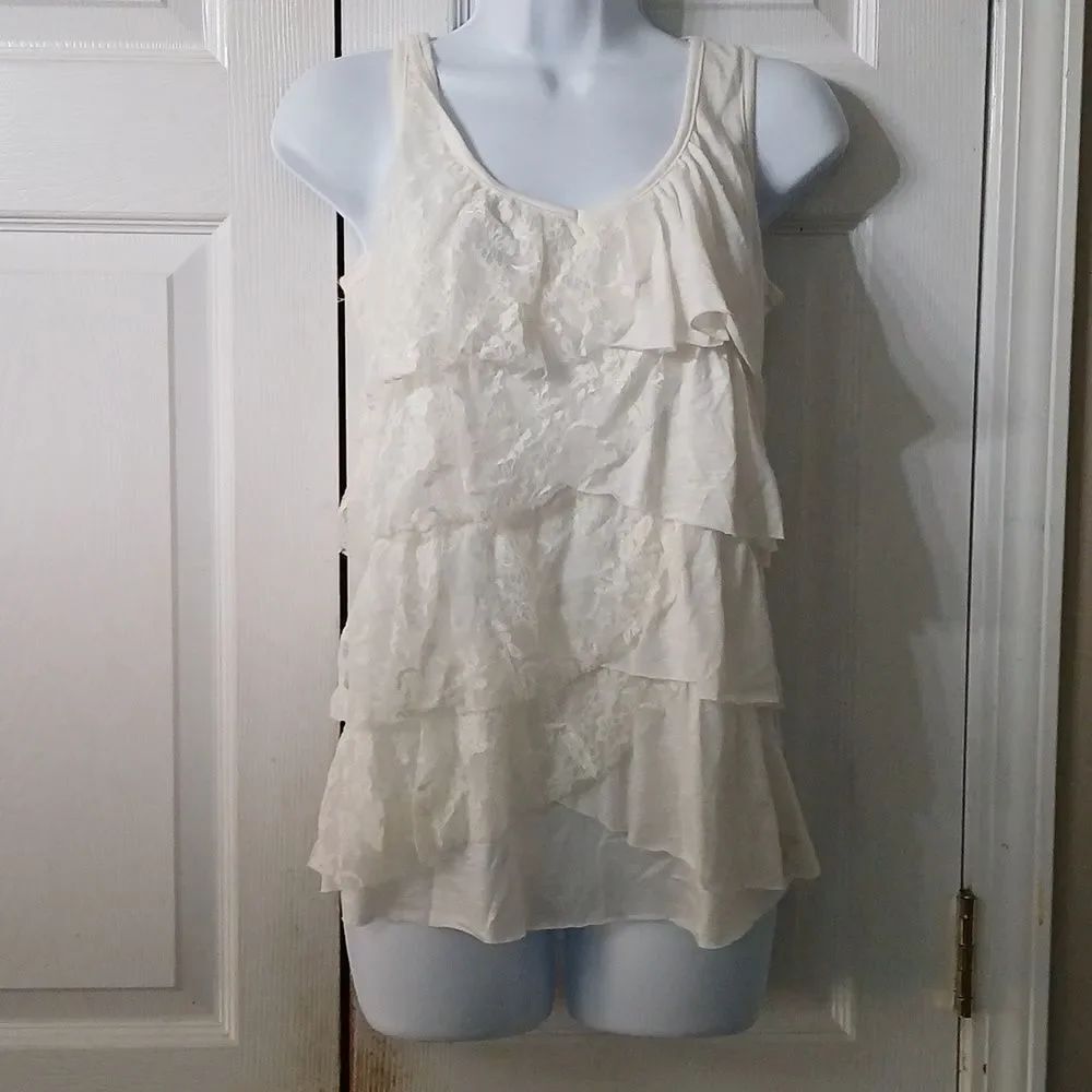 French Laundry Petite ivory lace front layered sleeveless blouse Sz SP NWT